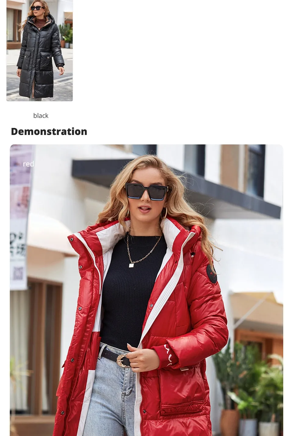 Women's down Jacket Long Classic zipper design Big Pocket Stand Collar Hooded Slim coat Women Parkas