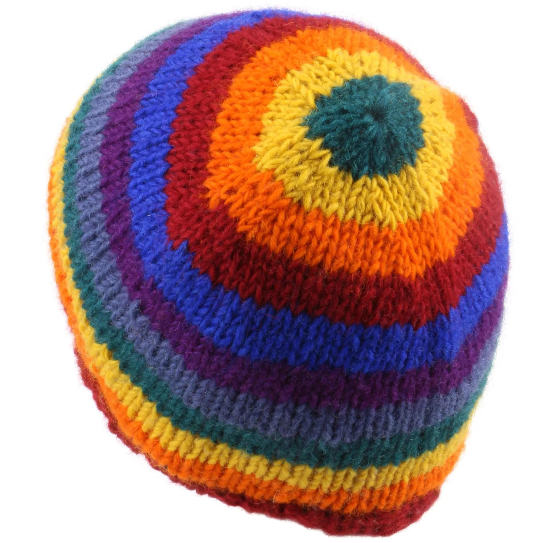 Wool knit beanie hat with fleece lining - Rainbow