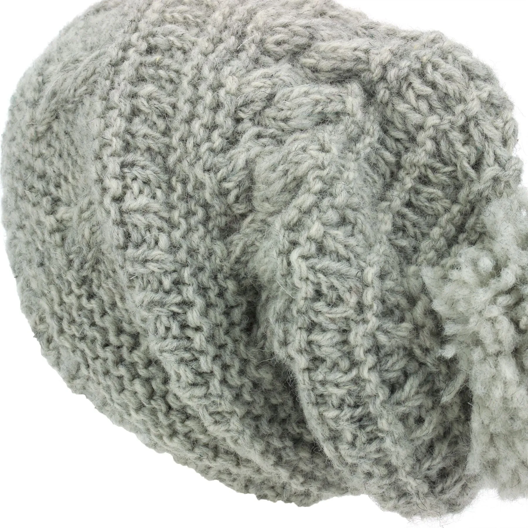 Wool Knit Bobble Beanie Hat - Light Grey