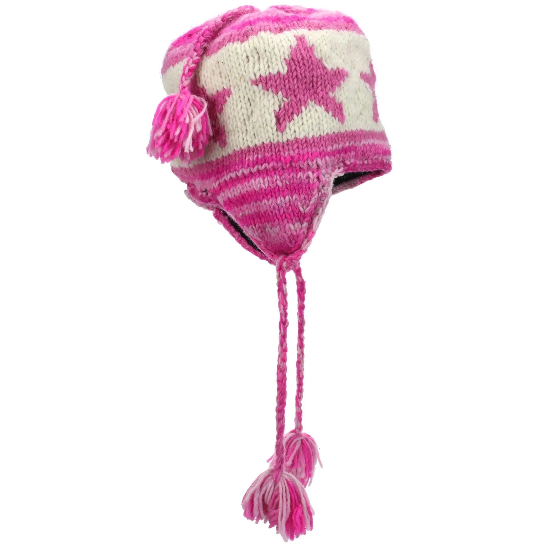 Wool Knit Earflap Tassel Hat - Star Pink SD